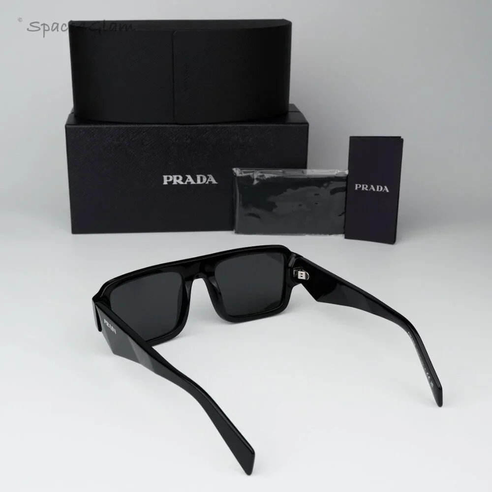 Prada Women Sunglasses Black Dark Grey Square PRA05S 16K08Z BRAND NEW - Picture 7 of 11